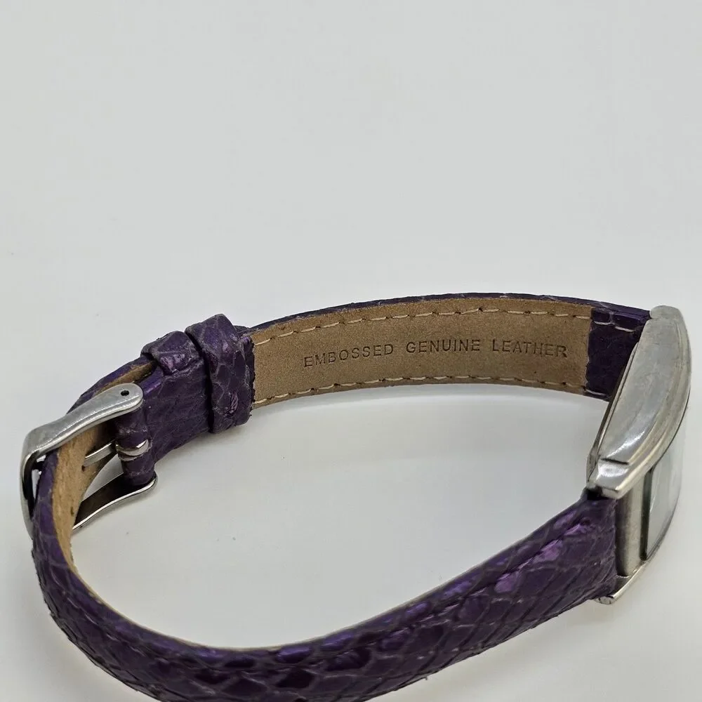 La Mer Collection Women's Watch 22MM White Dial Purple Leather Bands New Battery